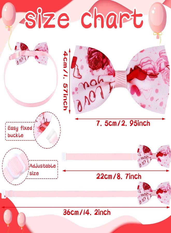 Saintrygo 24 Pcs Valentine Dog Bow Collar and Bandana Set Includes 10 Lovely Heart Bowties 10 Adjustable Puppy Neckties 4 Pet Triangle Scarf for Pet Costume Accessories Pink Decoration - Image 3